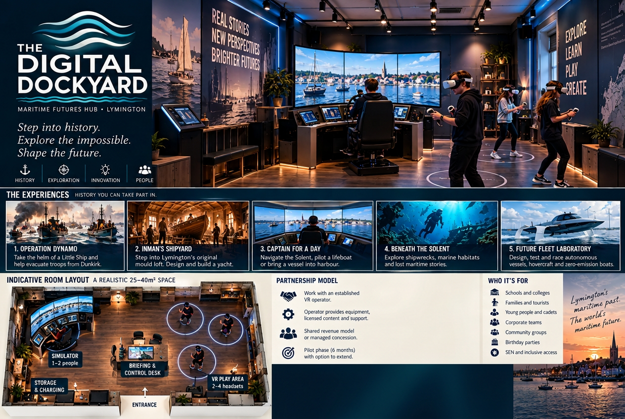 Concept board for the proposed The Digital Dockyard. An illustration of the proposed vision, not a photograph.